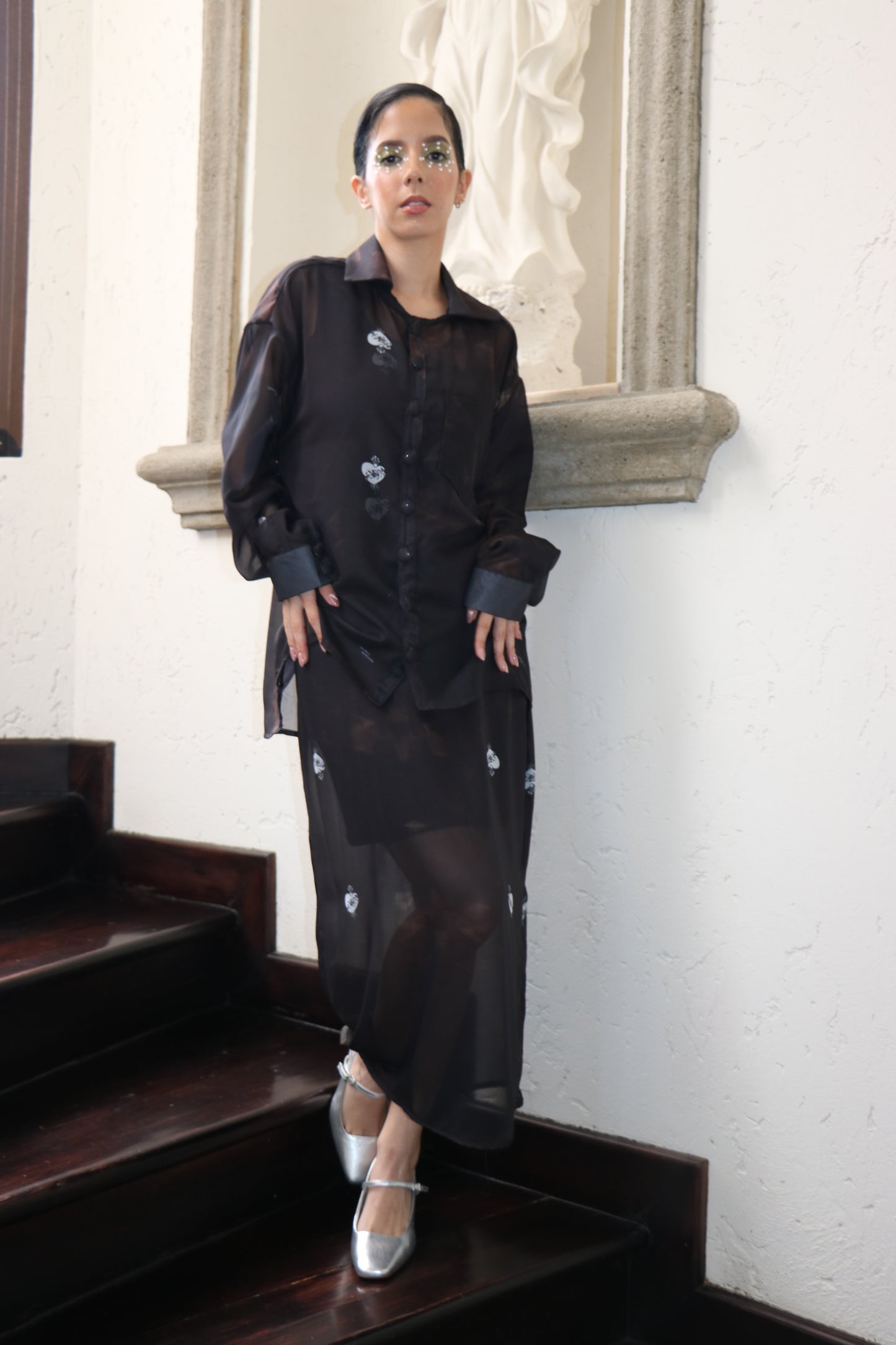 SOMBRAS DE FUEGO TRANSPARENT MIDI SKIRT